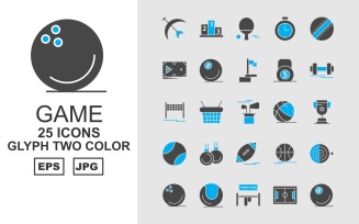 25 Premium Game Glyph Two Color Pack Icon Set