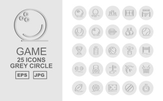 25 Premium Game Grey Circle Pack Icon Set