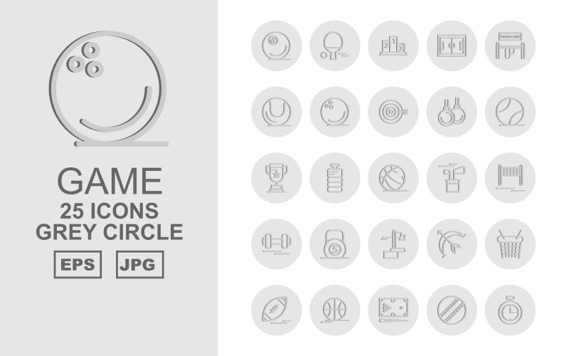 25 Premium Game Grey Circle Pack Icon Set