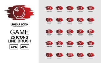 25 Premium Game Line Brush Pack Icon Set