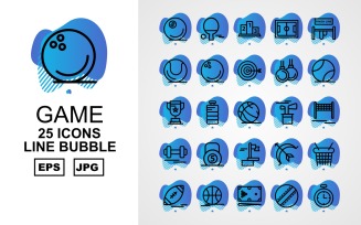 25 Premium Game Line Bubble Pack Icon Set