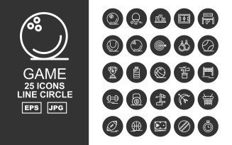 25 Premium Game Line Circle Pack Icon Set