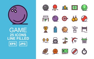 25 Premium Game Line Filled Pack Icon Set