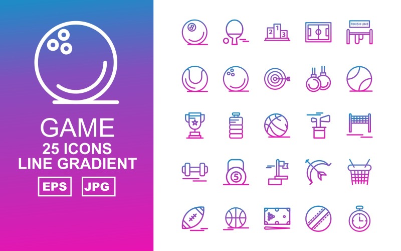 25 Premium Game Line Gradient Pack Icon Set