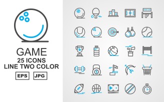 25 Premium Game Line Two Color Pack Icon Set