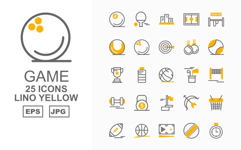 25 Premium Game Lino Yellow Pack Icon Set