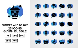 25 Premium Summer And Drinks Glyph Bubble Pack Icon Set