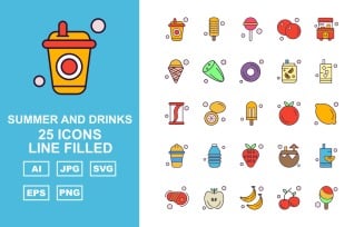 25 Premium Summer And Drinks Line Filled Pack Icon Set