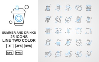 25 Premium Summer And Drinks Line Two Color Pack Icon Set