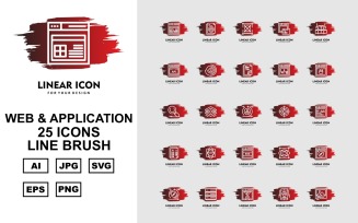 25 Premium Web And Application Line Brush Pack Icon Set
