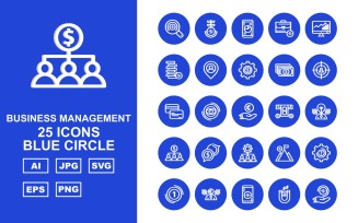 25 Premium Business Management Blue Circle Pack Icon Set