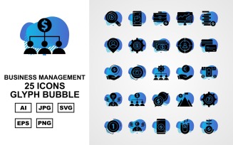 25 Premium Business Management Glyph Bubble Pack Icon Set