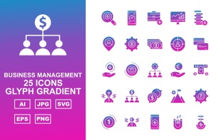 25 Premium Business Management Glyph Gradient Pack Icon Set