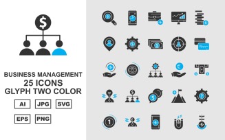 25 Premium Business Management Glyph Two Color Pack Icon Set