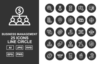 25 Premium Business Management Line Circle Pack Icon Set