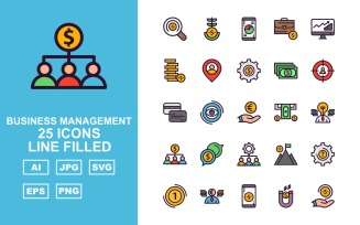 25 Premium Business Management Line Filled Pack Icon Set