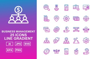 25 Premium Business Management Line Gradient Pack Icon Set