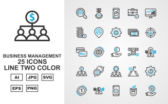 25 Premium Business Management Line Two Color Pack Icon Set