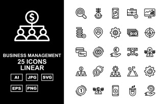 25 Premium Business Management Linear Pack Icon Set