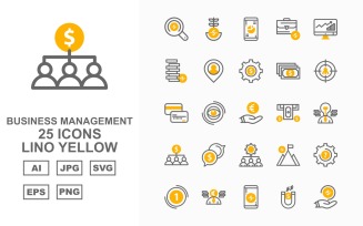 25 Premium Business Management Lino Yellow Pack Icon Set