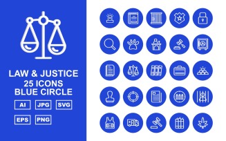 25 Premium Law And Justice Blue Circle Pack Icon Set