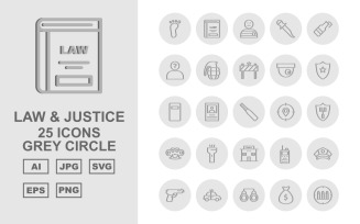 25 Premium Law And Justice Grey Circle Pack Icon Set