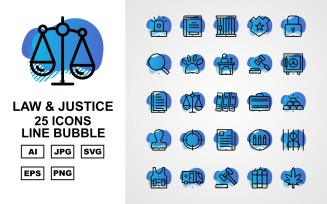 25 Premium Law And Justice Line Bubble Pack Icon Set