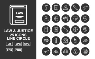 25 Premium Law And Justice Line Circle Pack Icon Set