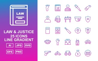 25 Premium Law And Justice Line Gradient Pack Icon Set