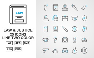25 Premium Law And Justice Line Two Color Pack Icon Set