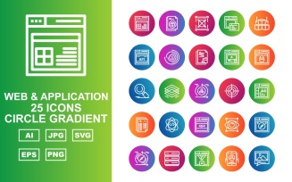 25 Premium Web And Application Circle Gradient Pack Icon Set