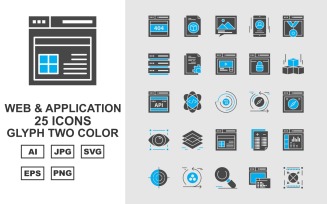 25 Premium Web And Application Glyph Two Color Pack Icon Set