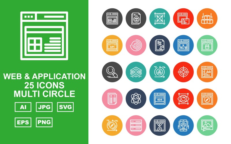25 Premium Web And Application Multi Circle Pack Icon Set