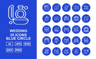 25 Premium Wedding Blue Circle Pack Icon Set