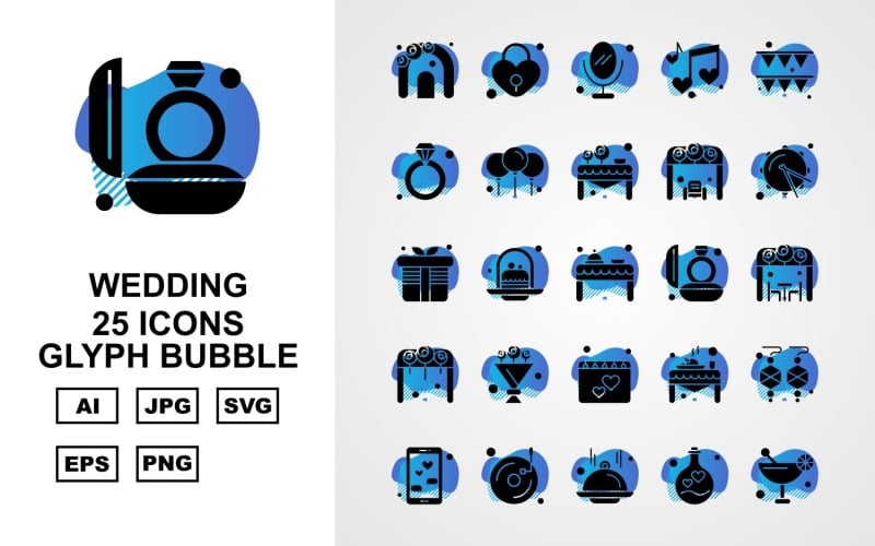25 Premium Wedding Glyph Bubble Pack Icon Set