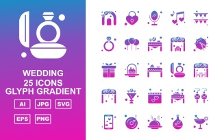 25 Premium Wedding Glyph Gradient Pack Icon Set