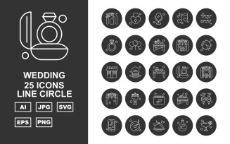 25 Premium Wedding Line Circle Pack Icon Set