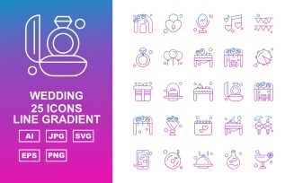 25 Premium Wedding Line Gradient Pack Icon Set