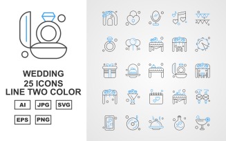 25 Premium Wedding Line Two Color Pack Icon Set