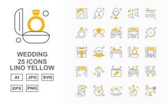 25 Premium Wedding Lino Yellow Pack Icon Set