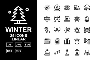 25 Premium Winter Linear Pack Icon Set