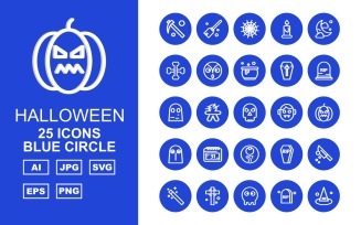 25 Premium Halloween Blue Circle Pack Icon Set