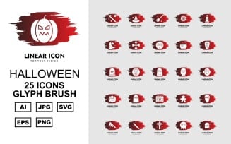 25 Premium Halloween Glyph Brush Pack Icon Set