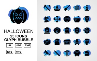 25 Premium Halloween Glyph Bubble Pack Icon Set