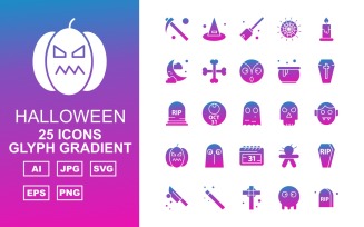 25 Premium Halloween Glyph Gradient Pack Icon Set