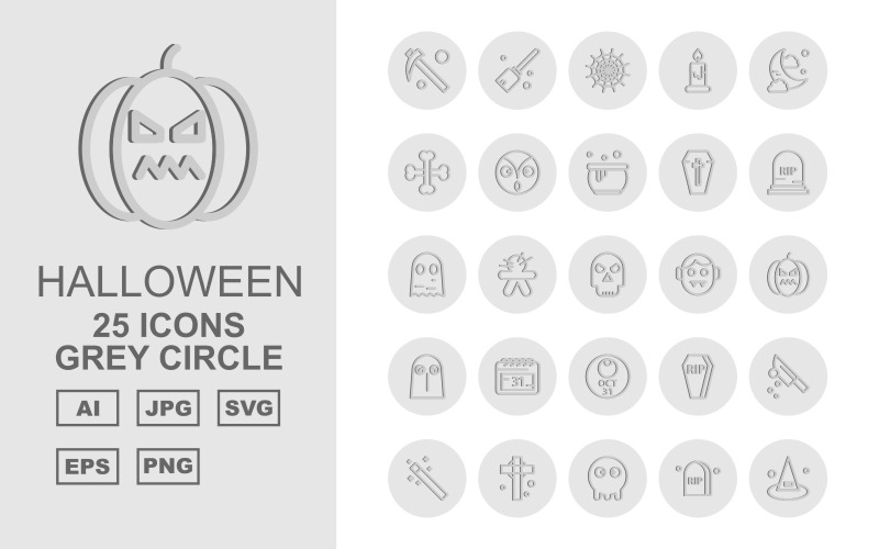 25 Premium Halloween Grey Circle Pack Icon Set