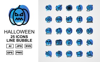 25 Premium Halloween Line Bubble Pack Icon Set
