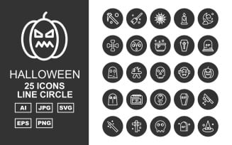 25 Premium Halloween Line Circle Pack Icon Set