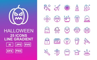 25 Premium Halloween Line Gradient Pack Icon Set
