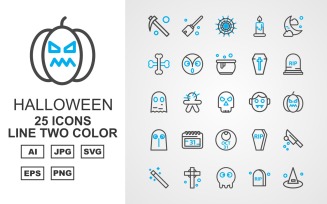 25 Premium Halloween Line Two Color Pack Icon Set
